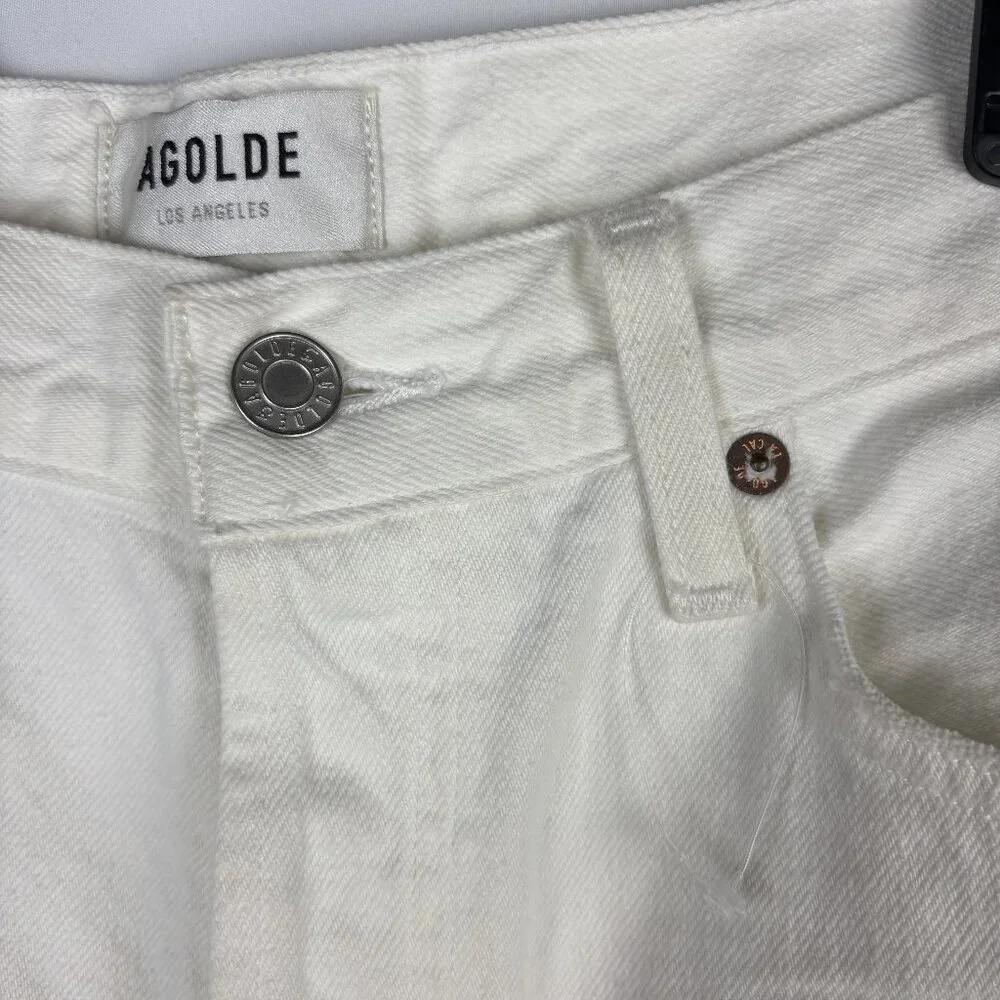 30 Agolde High Rise Short Parker Long Organic Cotton White Button Closure Denim - Picture 5 of 16